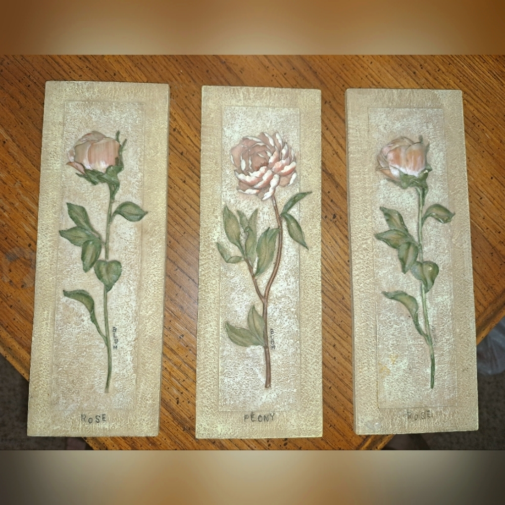 3 Vintage Cheri Blum 3D Resin Flower Art Wall Plaques (Selling as a set)